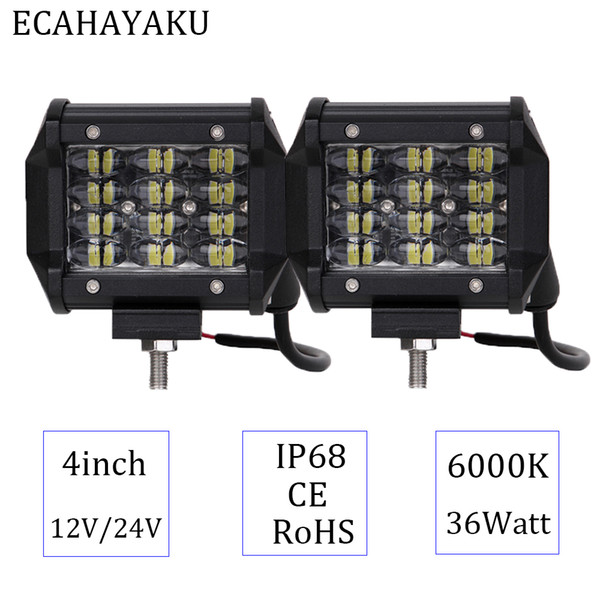 ECAHAYAKU New Tri-row 4inch 36W 6000K 12V Car Led Work Light Bar Driving Beam Pods Light for Offroad 4x4 SUV ATV Trailers Trucks