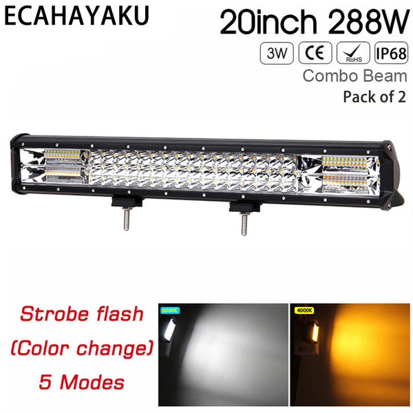 20inch Triple rows car led light bar 288w white/yellow color strobe function 5 styles led bar light for offroad SUV Trucks