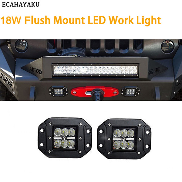 ECAHAYAKU 2x 4 INCH 18W LED Work Light Bar spot flood beam Off-Road TRUCK for Jeep 4x4 SUV ATV 12V fog driving lights