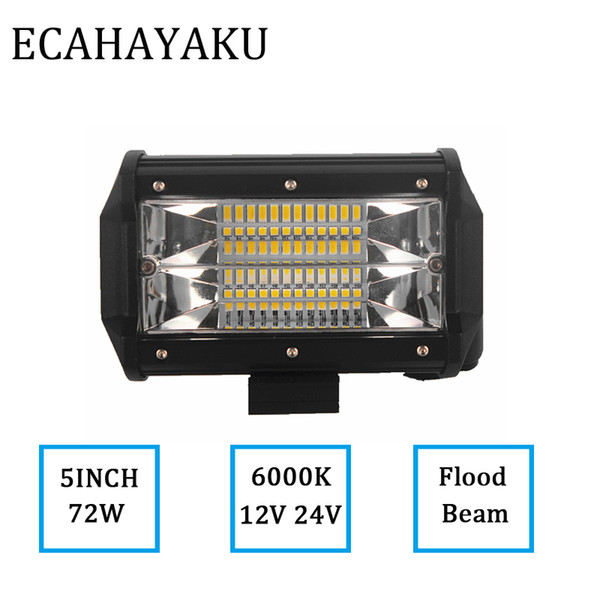 ECAHAYAKU 5inch Double Rows car led light bar 72W 6000K IP68 Flood Lamp for offorad tractor and trailers SUV Hummer Jeep