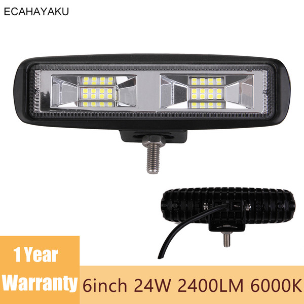 2piece 6inch offroad led light bar 24W 12V 24V Flood led Work Lamp for Jeep Car 4WD Truck tractor 4x4 SUV ATV Boat