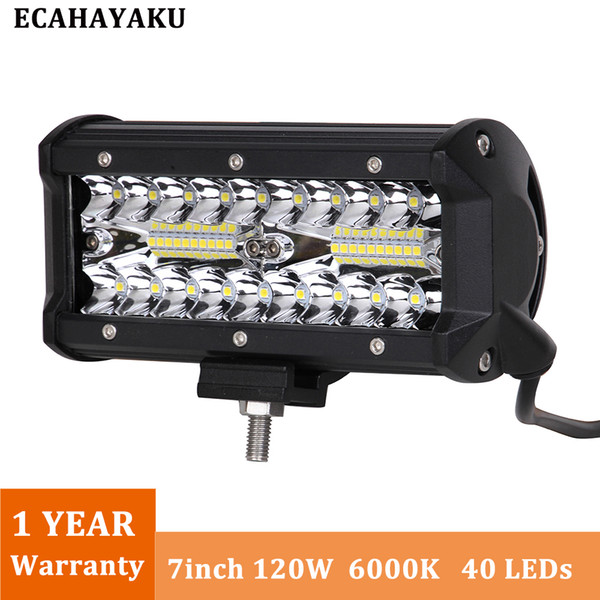 120W 7Inch 40LED Work Light Bar Flood Spot Combo Driving Lamp Waterproof 6000K LED Work Light For SUV ATV Truck Offroad Boat 4WD