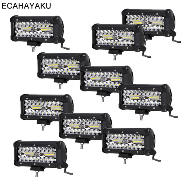 ECAHAYAKU 10Pcs 7inch Quad Row 72W Offroad LED Light Bar Spot 12V Car 4X4 4WD Truck SUV Boat 24x3W LED Driving Offroad Light