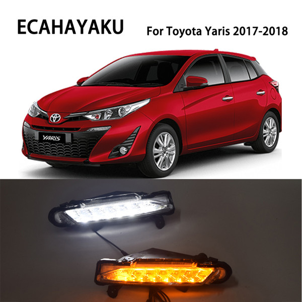 ECAHAYAKU LED day Daytime Running Light DRL For Toyota Yaris 2017 2018 Daylight 12V fog driving lamp with Turnning Signal light