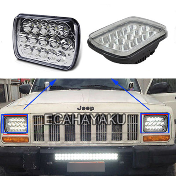 ECAHAYAKU 1 PCS 45W LED work light 7x6 inch Crystal Square High Low Beam H4 Projector led Headlights Cherokee Wrangler front light