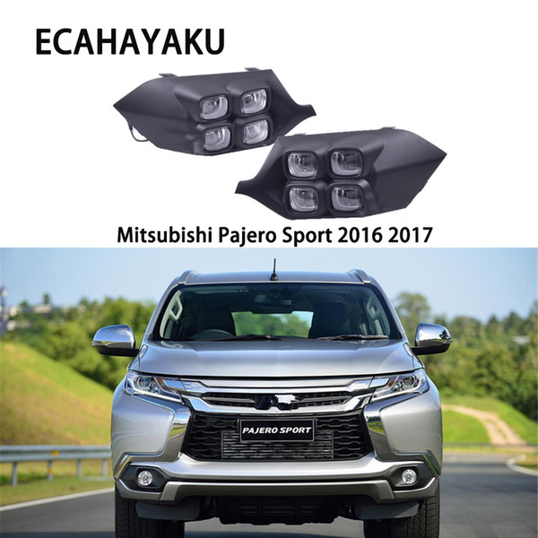 ECAHAYAKU LED Daytime day Running Light For Mitsubishi Pajero Sport 2016 2017 Waterproof driving lamp 12V Car DRL with yellow signal light