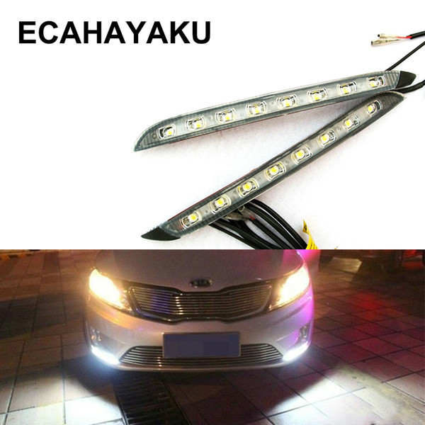 ECAHAYAKU 1pair LED Daytime Running Light DRL For KIA K2 RIO 2011 2012 2013 2014 DRL With yellow Turning Signal Lights Day Lamp