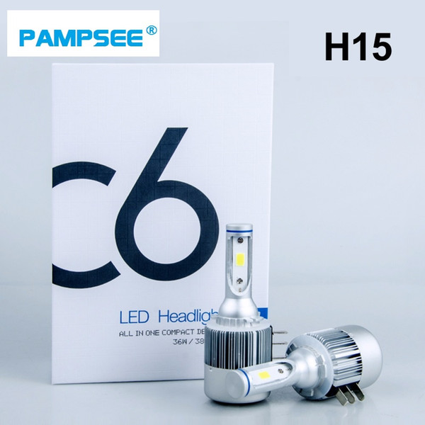 PAMPSEE 2Pcs H15 Car led bulb Lamp 6000lm Super Bright COB LED Headlight Auto LED Headlamp Replacement Canbus Error Free For Cars Automobile