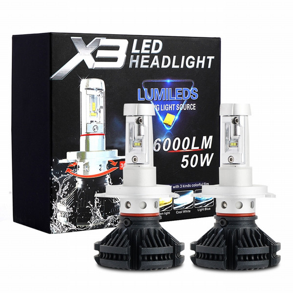 X3 ZES H4 H7 LED Car Headlight Bulb 3000K/6500K/8000K Yellow White Ice Blue Lamp H11 9006 LED DRL Car Lights