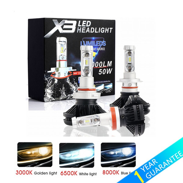 2PCs X3 ZES H4 H7 LED Car Headlight Bulb 3000K/6500K/8000K Yellow White Ice Blue Lamp H11 9006 LED DRL Car Lights