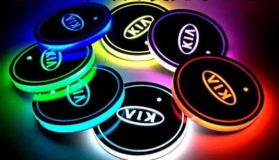 2Pcs/set KIA KX5 KX3 K5 K3 K2 Logo badge Car Led Shiny Water Cup Pad Groove Mat Luminous Coasters Atmosphere Light