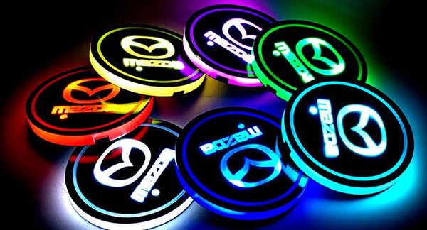 Car Styling Mazda Familia Premacy Logo Badge light Auto Led Shiny Water Cup Mat Luminous Coaster Atmosphere Light