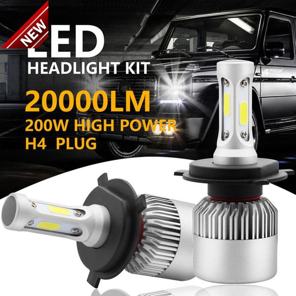 2pcs 200W 20000LM H4 HB2 9003 LED Headlight Kit Hi/Lo Power Bulbs 6500K White Free Shipping