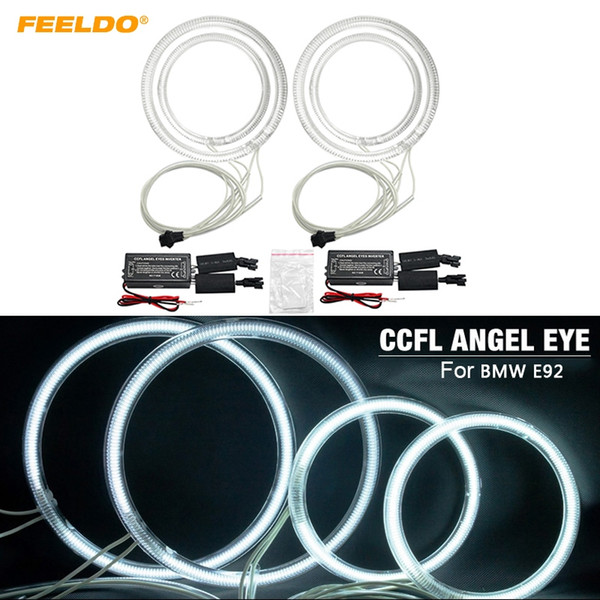 FEELDO 4pcs/Set White Car DRL CCFL Angel Eyes Light Halo Rings Kits For BMW E92 Car Styling Headlight #4847