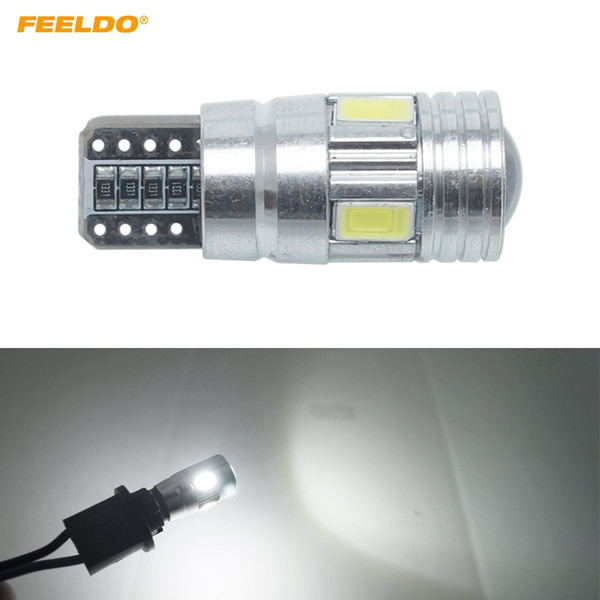 FEELDO 2PCS DC12V~14.5V 6000~6500K White 6SMD 5630 T10 Wedge Lens LED Light Bulb With CANbus#4205