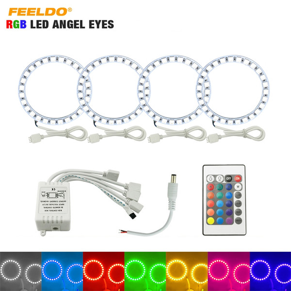 FEELDO Car RGB Multi-Color LED Angel Eyes Halo Ring Light Kit Wireless Remote Control For FIAT Grande Punto #1090