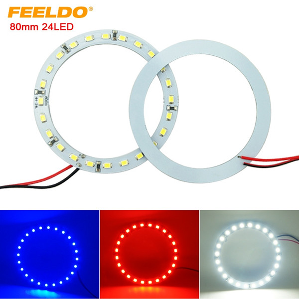 FEELDO 2pcs/lot 80mm Car Angel Eyes 1210/3528 24SMD LED Headlight Halo Ring Angel Eye Lighting White Red Blue #2668