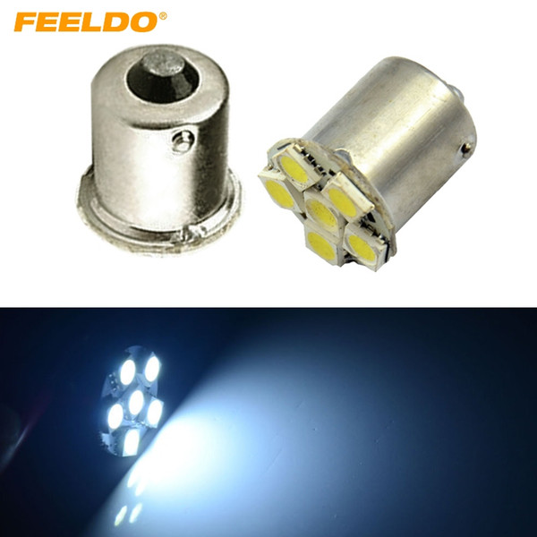 FEELDO 10PCS White Car BA15S 1156 6LED 5050SMD Tail Brake Turn Signal Backup Reverse Light Bulb Lamp #2895