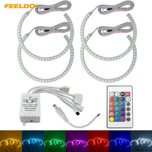 FEELDO Car RGB LED Angel Eyes Halo Ring Lighting Kit Remote Control For BMW E36/E38/E39/E46 Projector #4242