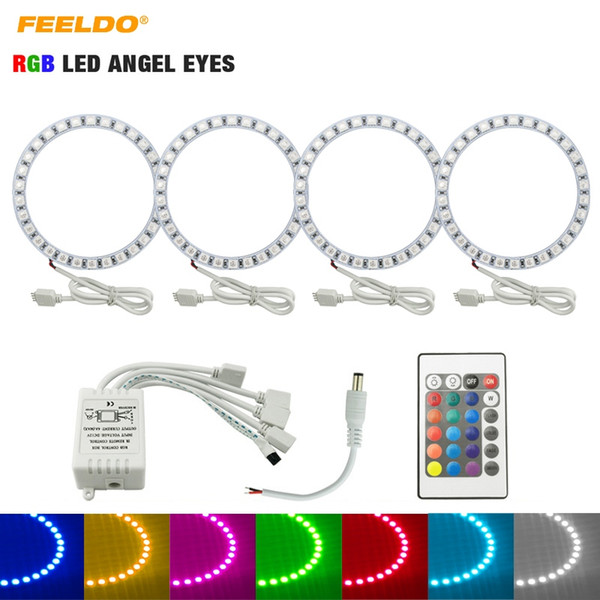 FEELDO Car RGB Multi-Color LED Angel Eyes Halo Ring Light Kit Wireless Remote Control For Lada VAZ 2110/2112 #1128