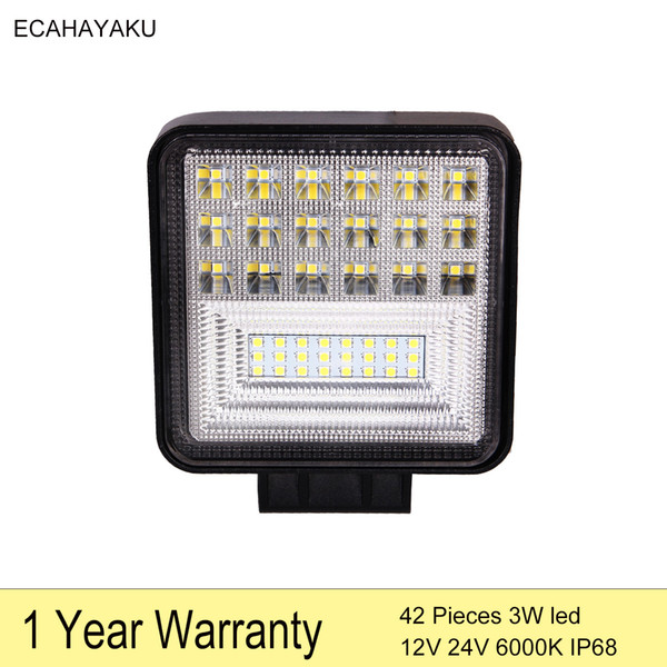 1Piece ECAHAYAKU 4inch Square 126W Car Led Work Light 12V 24V 6000K Worklamp for Off Road Heavy-duty Trucks Boat Jeep Hummer ATV