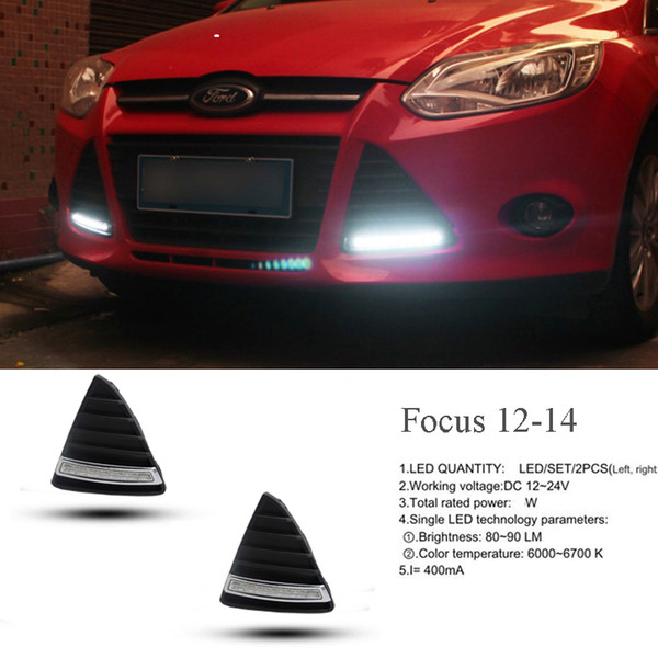 ECAHAYAKU For Ford Focus 3 MK3 2012 2013 2014 DRL Daytime Running Light LED Daylight Fog lamp waterproof with dimming style Relay