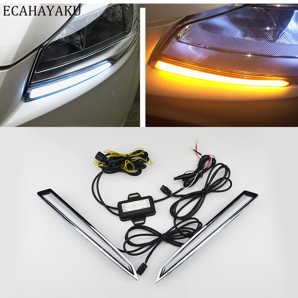 ECAHAYAKU Car Flashing led Daytime Running Light drl daylight for Ford Kuga Escape 2013 2014 2015 2016 with yellow turn signal