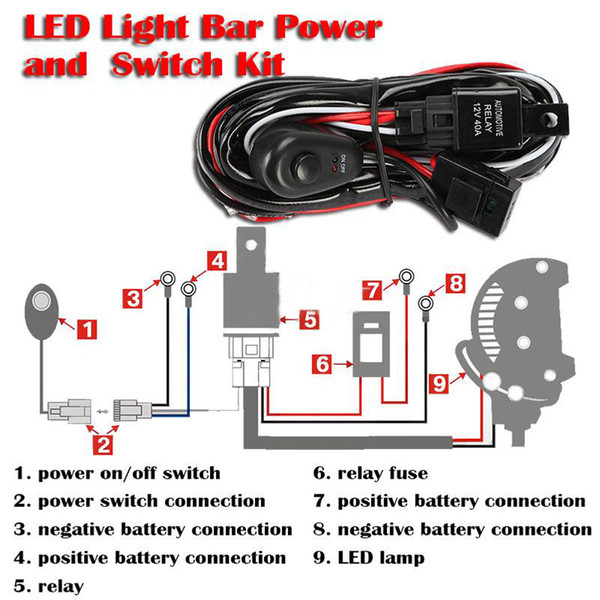 ECAHAYAKU 2m Auto Car Cable Wiring Harness Kit with 40A 12V ON/OFF Switch Relay Blade Fuse for 210W One LED Light Bar