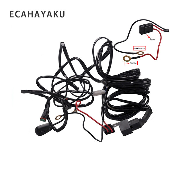 ECAHAYAKU 2x 3 meters LED Light Bar Wire Wiring Harness Relay Loom Cable Kit Fuse for Auto Driving Offroad Work Lamp 12v 24v