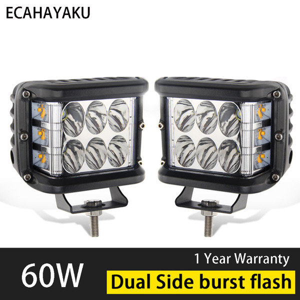 ECAHAYAKU 2x Side Shooter leds Led Cube 60W Work Light 12v 24v Off-Road ATV fog Driving Lights Super Bright for SUV Truck Car