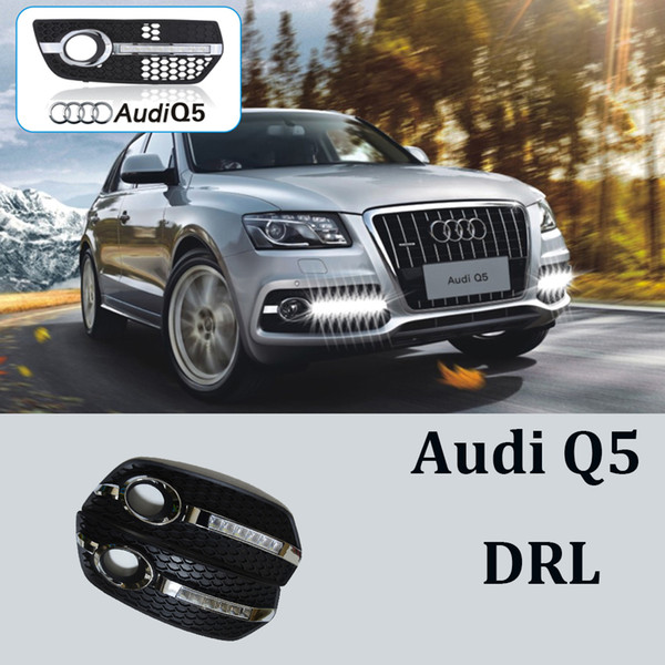 ECAHAYAKU 1 set DRL For Audi Q5 2009 2010 2011 2012 LED DRL Daytime driving Running Lights Daylight Fog Lamp cover hole lights