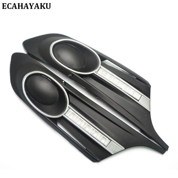 free shipping ECAHAYAKU for 2012 2013 Volkswagen J-etta LED DRL Daytime Running Light with projector lens with fog lamp hole