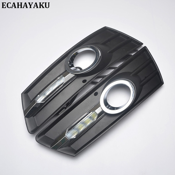 ECAHAYAKU 1Pair for VW PASSAT CC 2012 2013 2014 12V LED CAR DRL Daytime running lights with fog lamp hole cover driving light