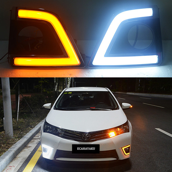 ECAHAYAKU 1 Set drl For Toyota Corolla 2014 2015 2016 LED DRL Daytime Running Lights Fog lamps with yellow turn signal Light