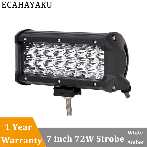 1Pcs 72W Tri-row 7inch LED Light Bar, Dual Colors with Strobe style Led Work Light Bar for 12V Truck SUV ATV 4WD 4x4