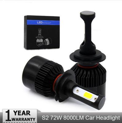 S2 H4 H7 H11 H1 9005 9006 COB LED Car Headlight Bulbs Hi-Lo Beam 72W 8000LM 6500K Auto Headlamp Fog Light Bulb 12V