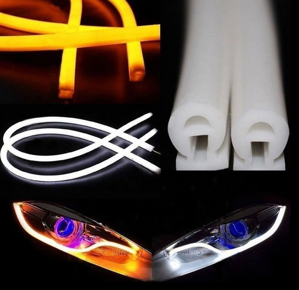 DC12V 23.6in/60cm 33.5in/85cm Flexible Car Signal Tube Lights Decor Lighting DRL Daytime Running Lights Yellow Red White Blue Color