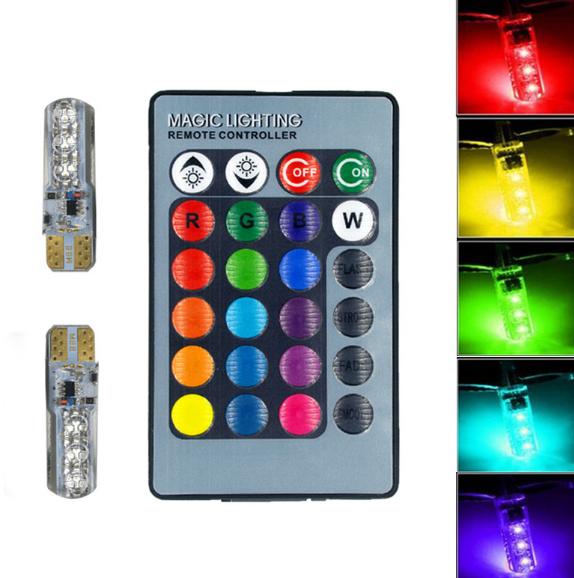 Car Marker Light T10 With Remote Control RGB Burst Flash Marker Light LED Waterproof Car Atmosphere Air Light 16 Colors