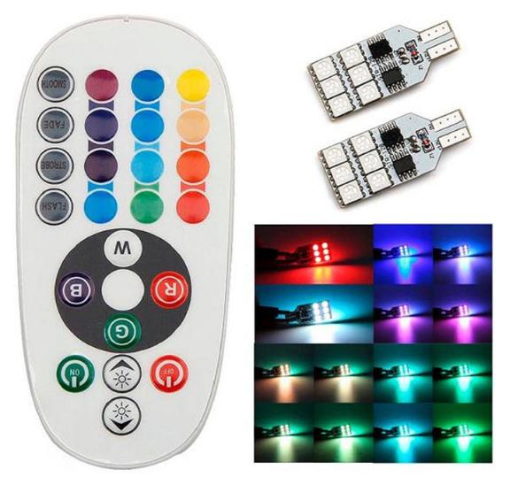 T10 Car LED Wide Light Seven Colors Remote Control RGB Marker Light Parking Lights Slide Traffic Light 5050-12SMD Indicator Lights