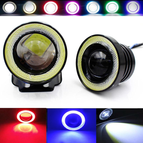 Universal car fog lamp bulb drl round lights angel eyes light 30w LED COB red white blue colorful DRL day light 3.5 3.0 2.5 inch