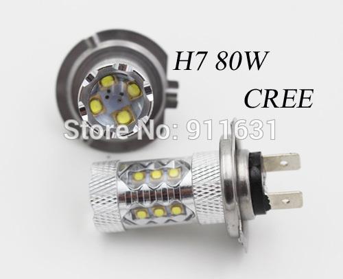 2PCS car led headlight H7 80w 5000K White daylight running lights Chip Fog Lamps DRL Tail Driving Bulb Packing Brake