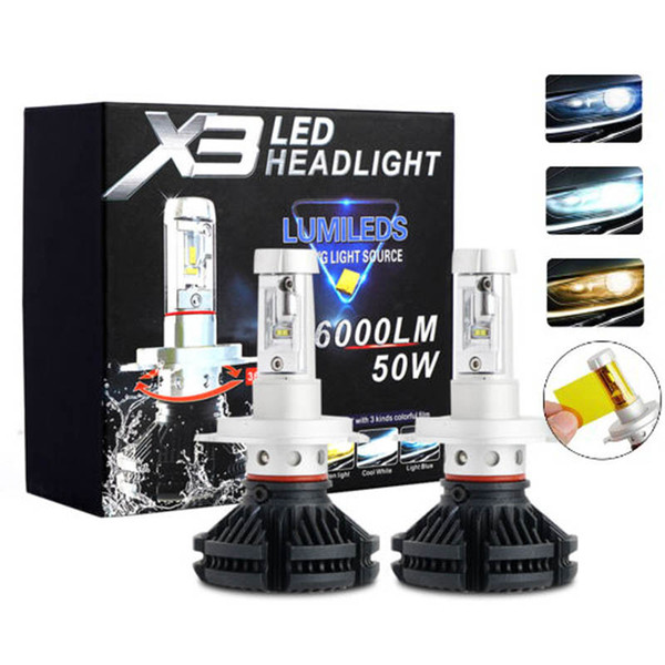 2pcs X3 led headlight 50W 6000LM H4 H7 LED Car Headlight 3000K 6500K 8000K ZES Chip H1 H11 9005 HB3 9006 HB4 h8 LED headlamp