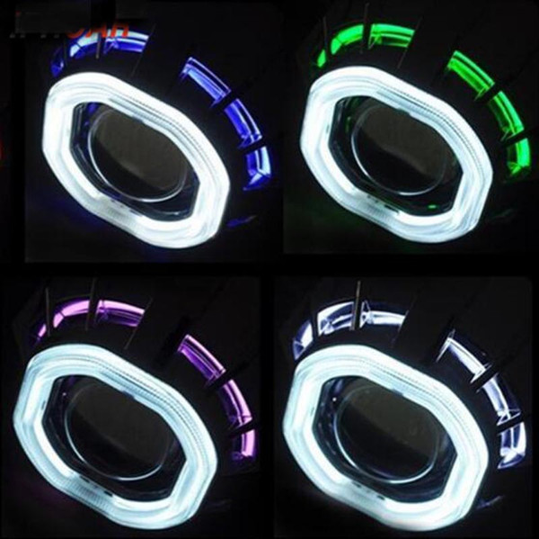 car Lens Headlight h4 h7 h1 2.5 CCFL Angel Eyes BI-Xenon HID Projector Lens Kit with Double Bulbs Bi Xenon blue red white yellow lamp lights