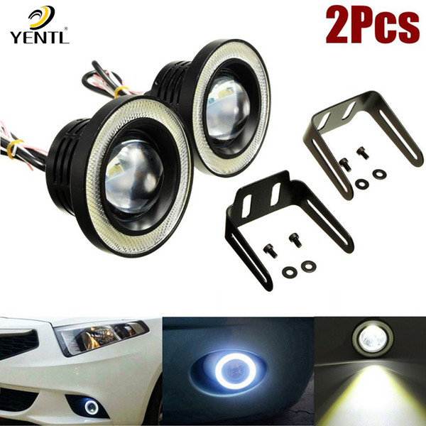 free shipping yentl 2pcs Universal COB LED Car Fog Light Halo Angel Eyes Rings DRL White 12V Road Fog Lampm