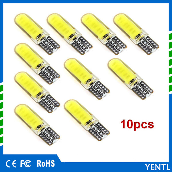 free shipping 10pcs T10 W5W LED 6W Car Interior Light COB Bulb Wedge Parking Dome Light White Car Interior Dome Silica Gel COB LED Bulbs