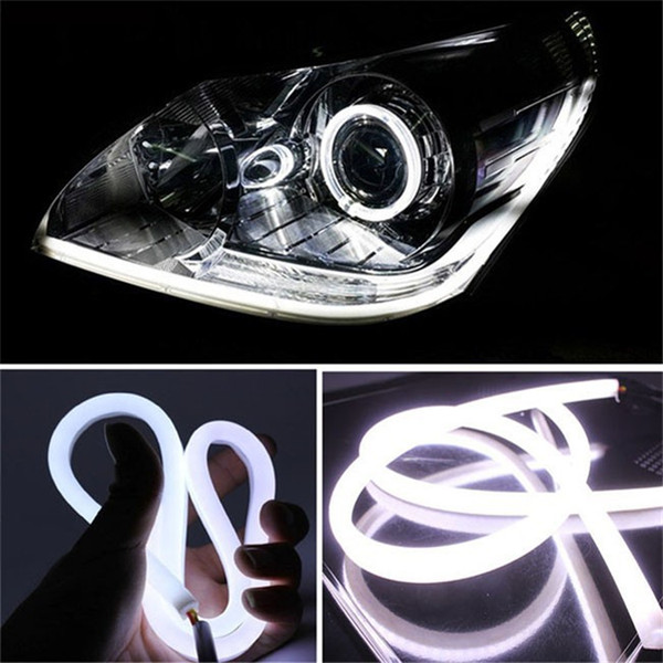 2x 45cm LED Headlight Strip Daytime Running Light With Turn Signal Car Angel Eye DRL Head Lamp Switchback Tube Style Decorative