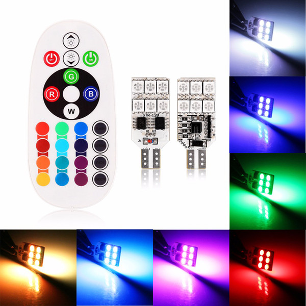 Universal 2pcs/set Remote Control 6 LED/12 LED T10 Car Interior RGBW LED Dome Reading Light DC 12V SMD 5050 Lamp Bulbs Car Light Sourse