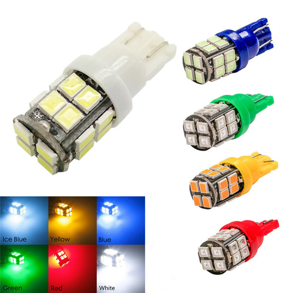 W5W T10 2835 20 SMD Car LED Lights Side Marker 12V Wedge License Plate Lamp White 6-Colors Bulbs