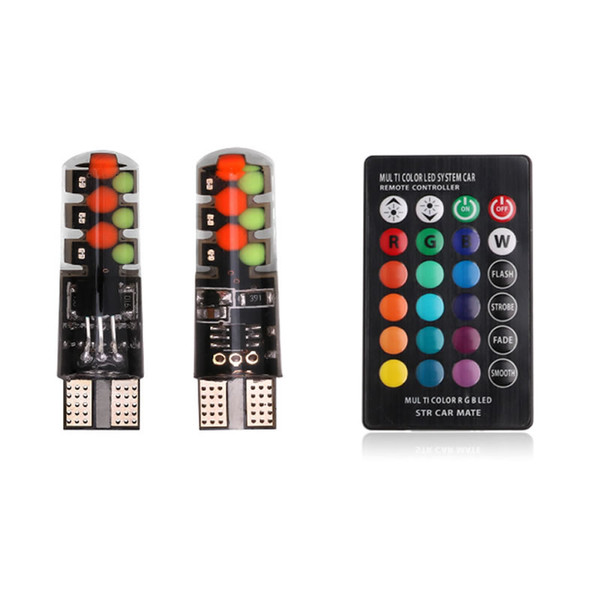 W5W T10 Car Led RGB COB Clearance Lights Colorful Multi Mode Car Flash/Strobe Bulbs Reading Lamp With Remote Controller