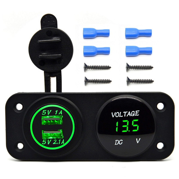 DC 12V-24V LED Digital USB Voltmeter+Dual USB Power Socket Panel 2.1A/1A USB Charger for Car Boat Marine ATV Carvans Motor